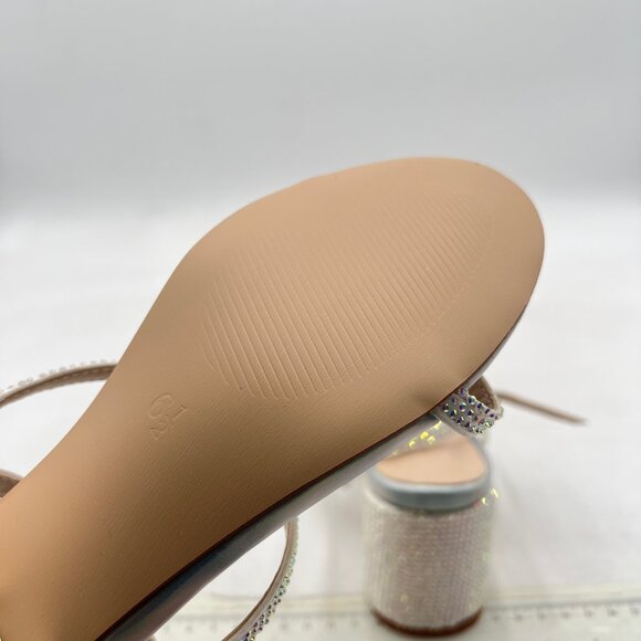 XYD Blue Multi Rhinestone Crystals Chunky Heels Open Toe Sandals Bowknots Shoes - Picture 6 of 8